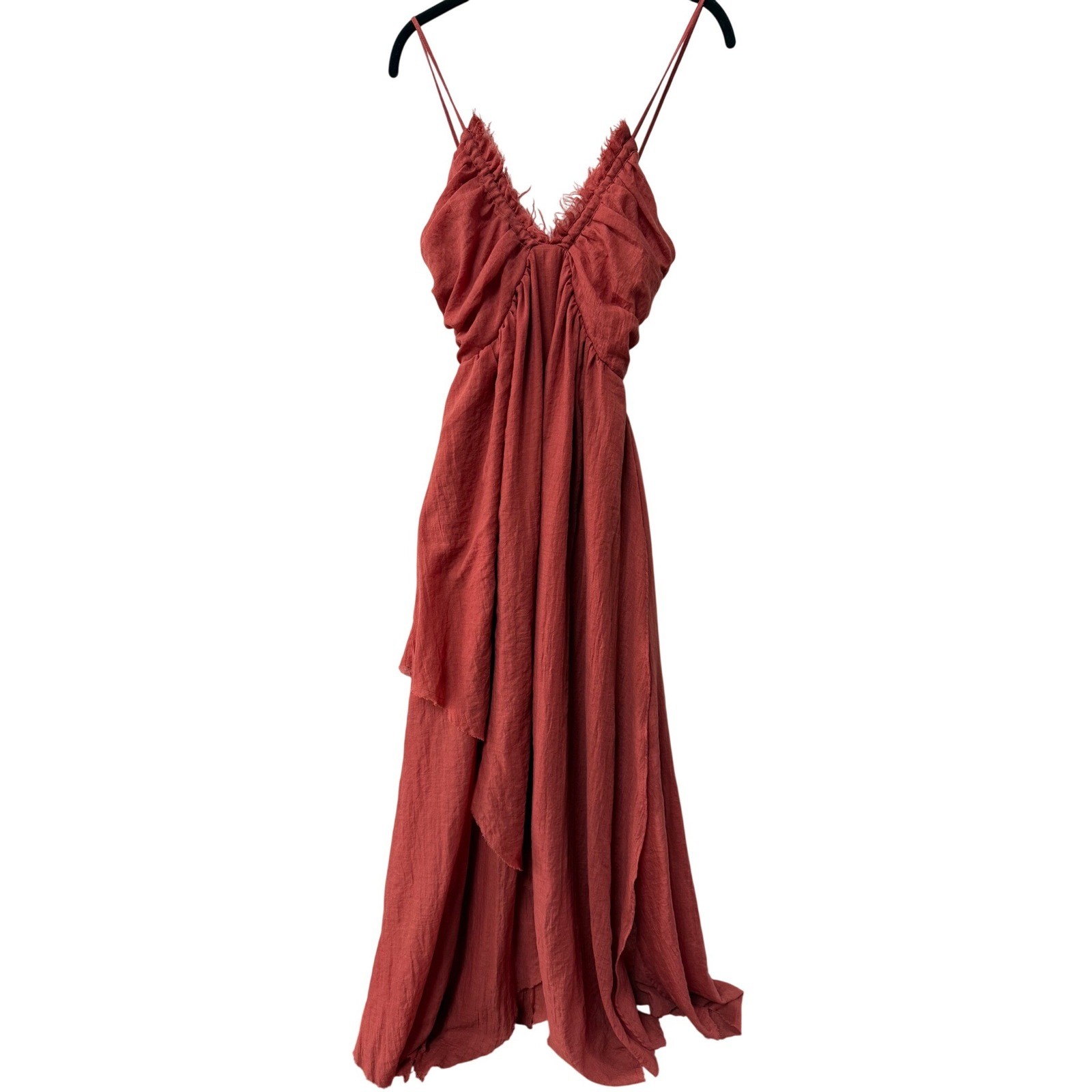 Promesa Floating on Air Layered Gauze Halter Maxi Dress Womens Sz L Rust Beachy