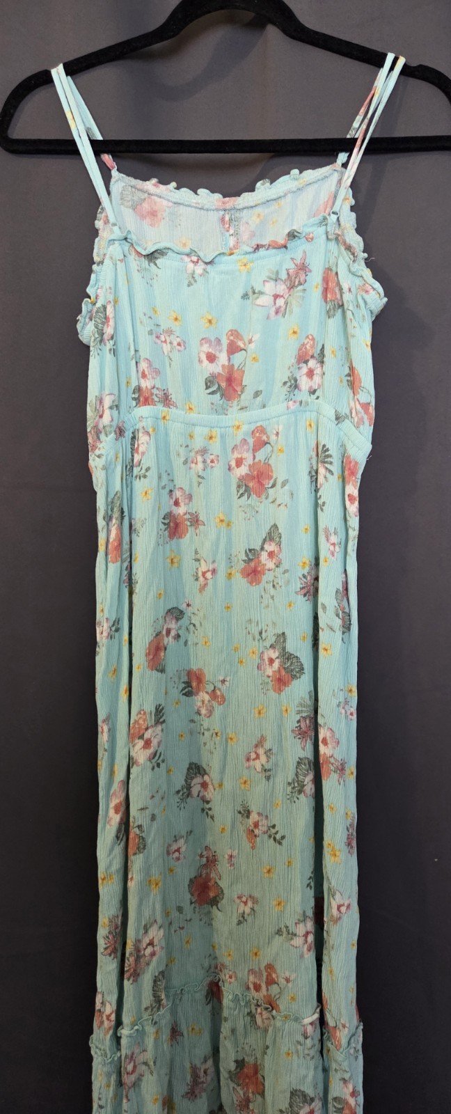 Gypsy And Jade Sundress Teal Flowers Adjustable Straps Sz L