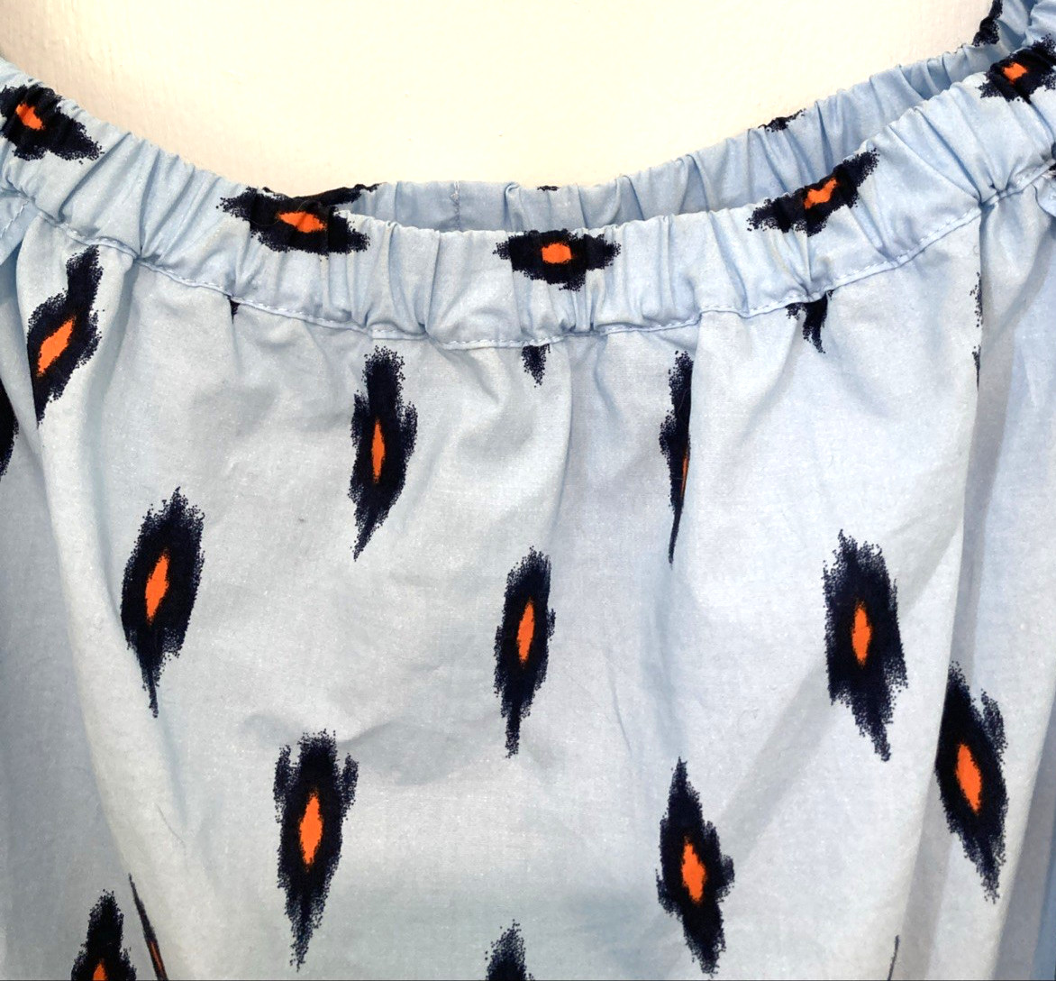 J Crew IKat Off Shoulder Shift Mini Dress Blue/ Orange Cotton Size S