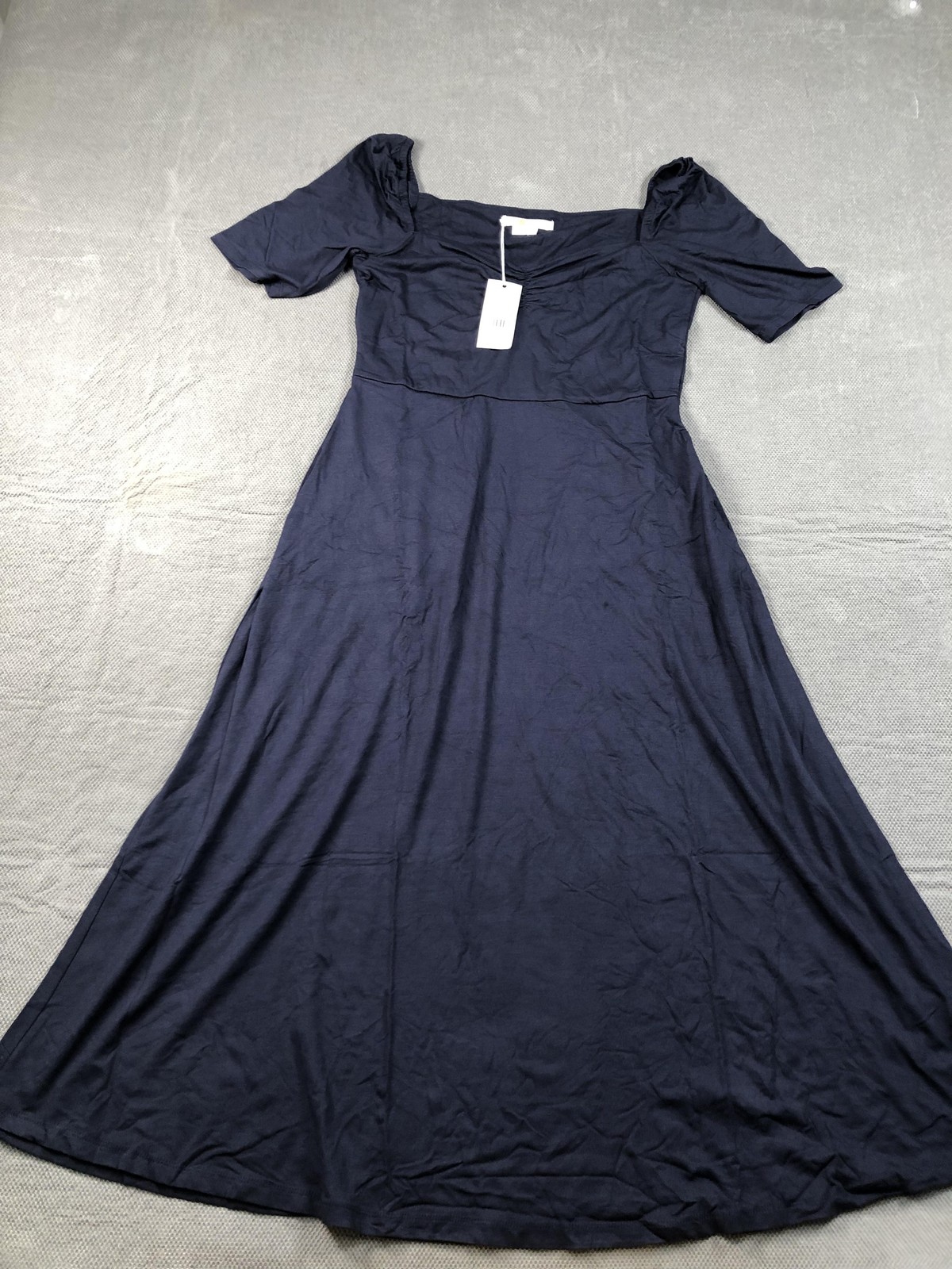 Boden Dress Womens 8R Blue Square Neck Puff Sleeve Maxi Jersey Fit Flare NWT