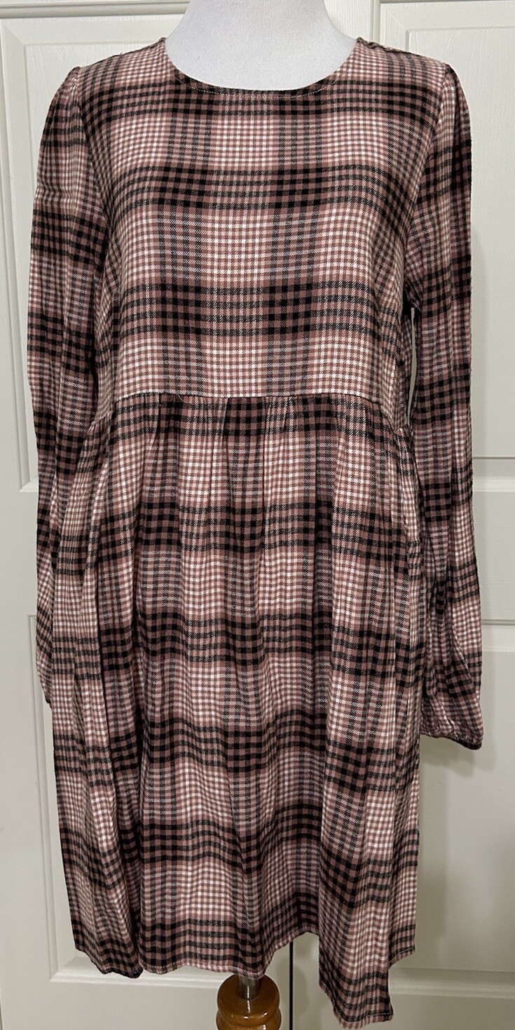 NWT Copper Key size S pink black plaid long sleeve fit and flare dress juniors