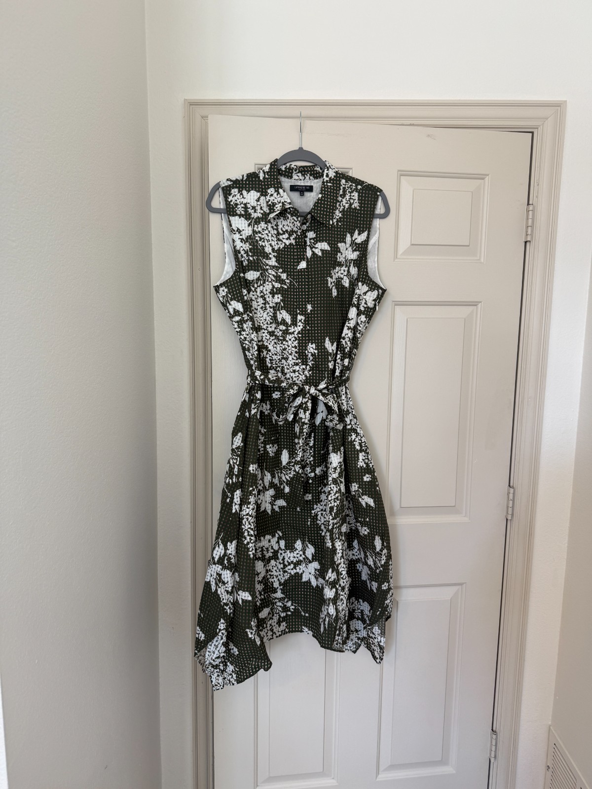 LAFAYETTTE 148 NY Green Floral Collared Sleevless Dress w/Belt, NWOT, US 14
