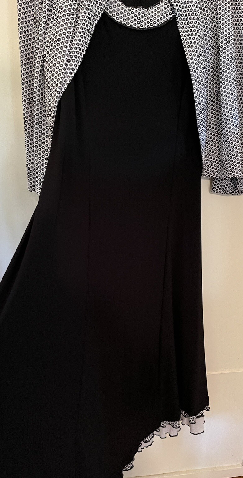 Black/White 1X Maxi Sleeveless Ruffle Hem Dress w/ Jacket Picadilly Fashion EUC