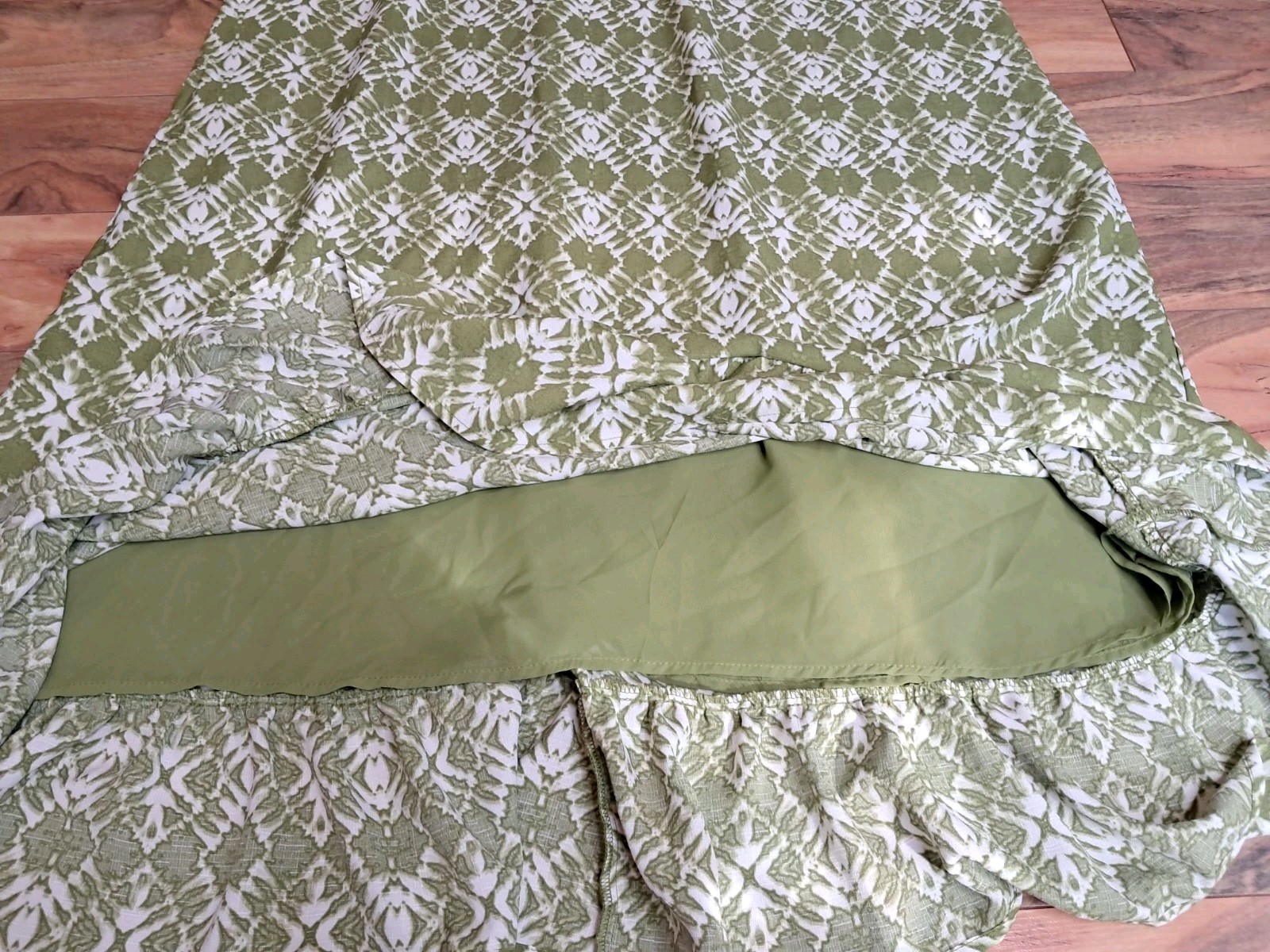 Ophelia Roe Womens Ruffle Hem Maxi Sundress Smocked Back Size L Green NWT