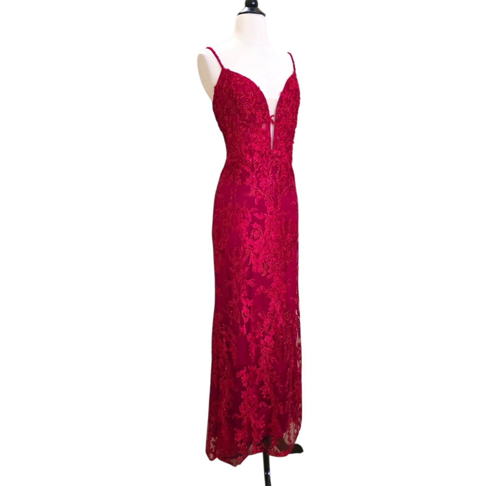 Mac Duggal 20330 Red Beaded Formal Dress Embroidered Evening Gown Maxi 12