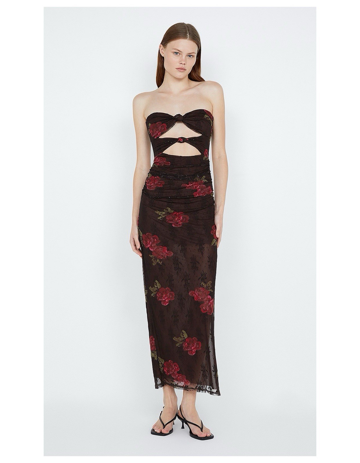 Bec + Bridge Anika Desert Rose Strapless Dress Floral Mesh Ruched Maxi Size 4