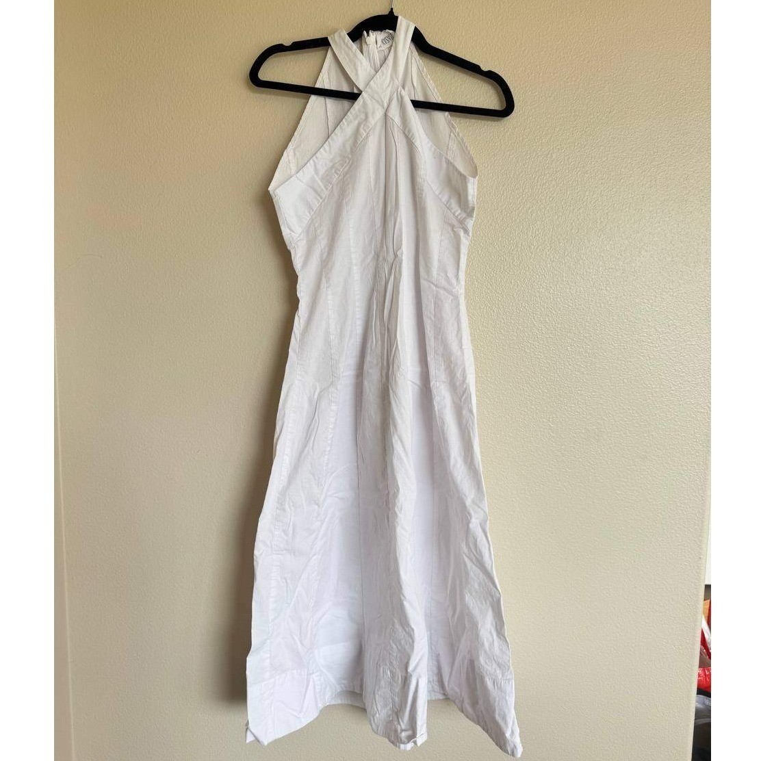Bel Kazan White Halter Midi Dress M Coastal Resortwear Y2K Coquette Cottagecore
