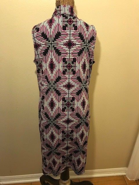 DANA BUCHMAN – PINK BLACK WHITE GRAY MULTI-COLOR SLEEVELESS DRESS – M