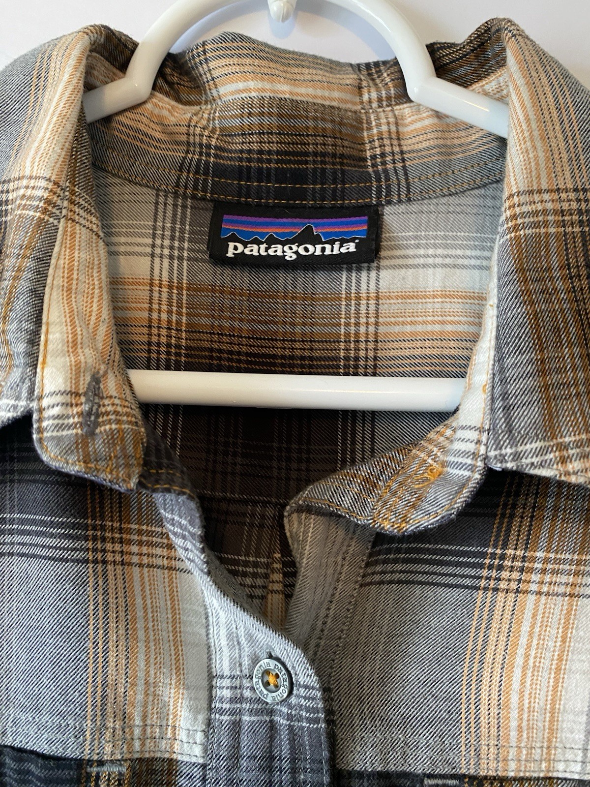 834-Patagonia Featherstone Plaid Shirt Dress Sz 6 Women Forge Grey Brown Belt