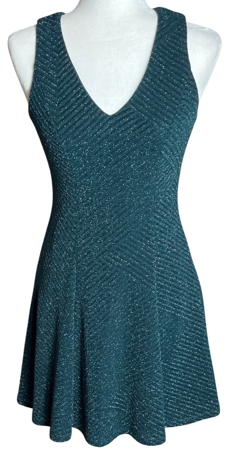 Charlotte Russe Dress Green Sparkle Fit Flare Sleeveless Knit Party Glam Women S