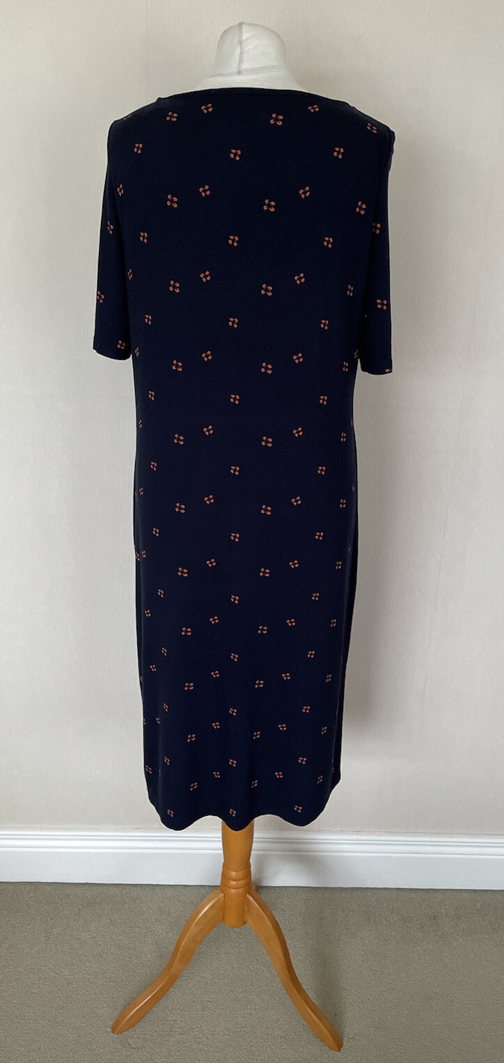 FAB Hobbs Navy Blue Orange Random Simple Floral Print Jersey Dress Size 12 VGC