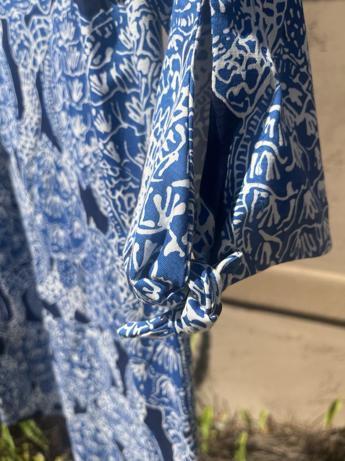 Lilly Pulitzer Preston Dress M Indigo Blue Snap To It Turtle Print w Tie Sleeves