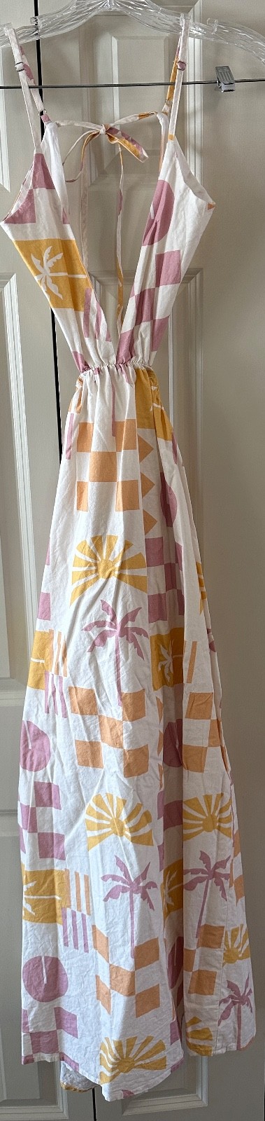 PEPPERMAYO DRESS WOMENS 6 GEOMETRIC HALTER SIDE CUTOUT PALM TREE MAXI