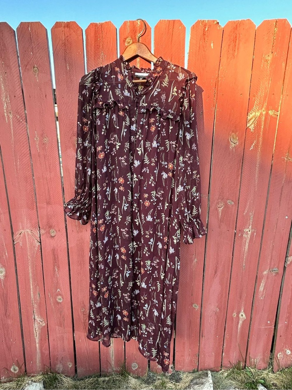 Eloquii Elements Floral Long Sleeve Midi Dress – Burgundy – size 16