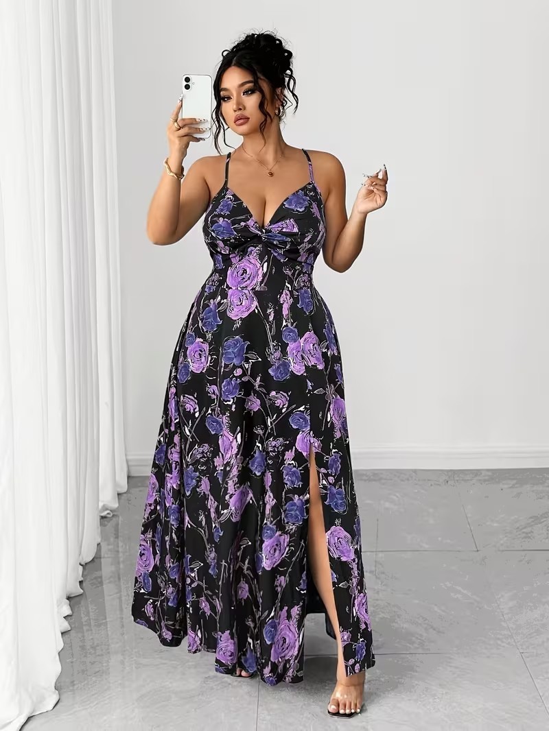 Plus Size Floral Maxi Dress | Soft Long Stretch Flowy Fit Sizes 2XL to 5XL