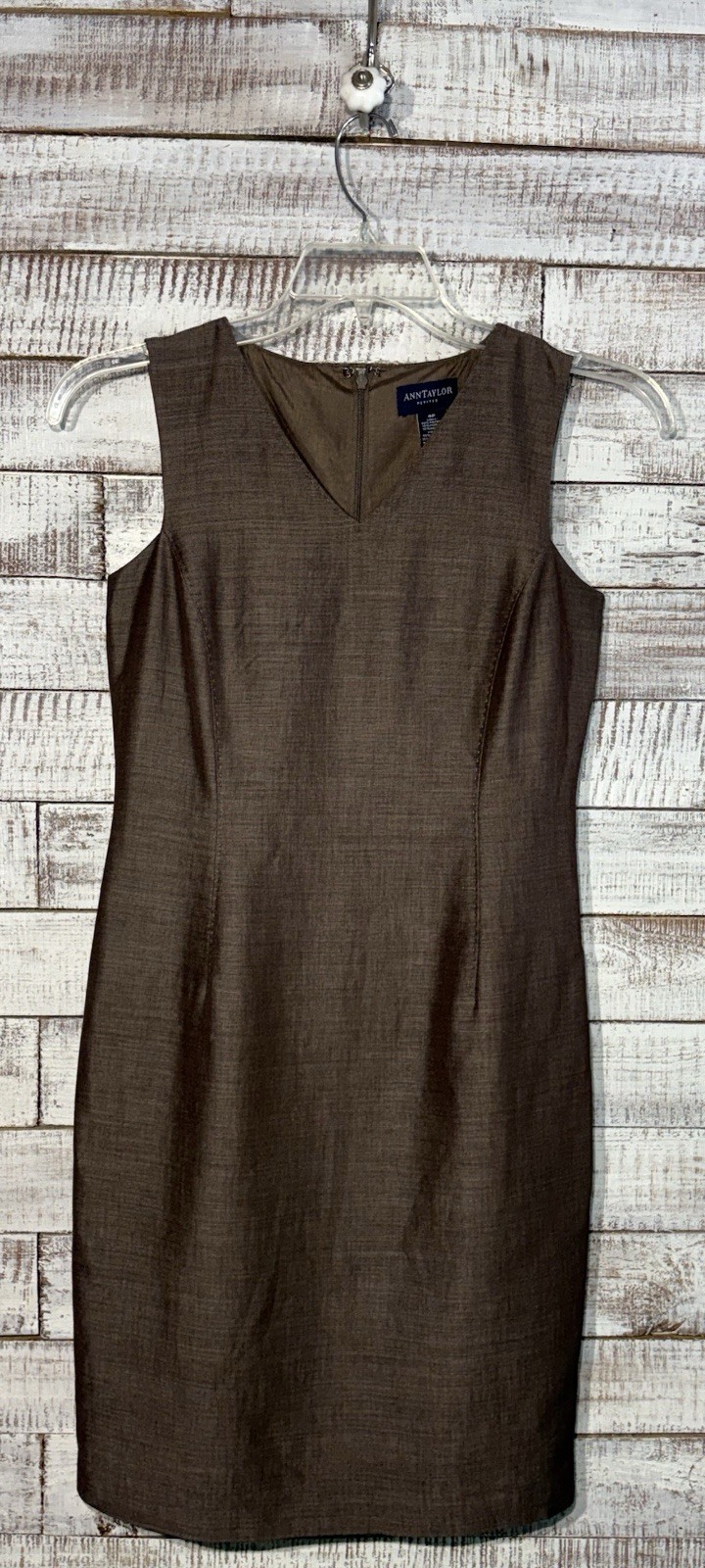 Ann Taylor Wool Mohair Rayon Blend Sheath Dress V Neck Sleeveless Brown Vintage