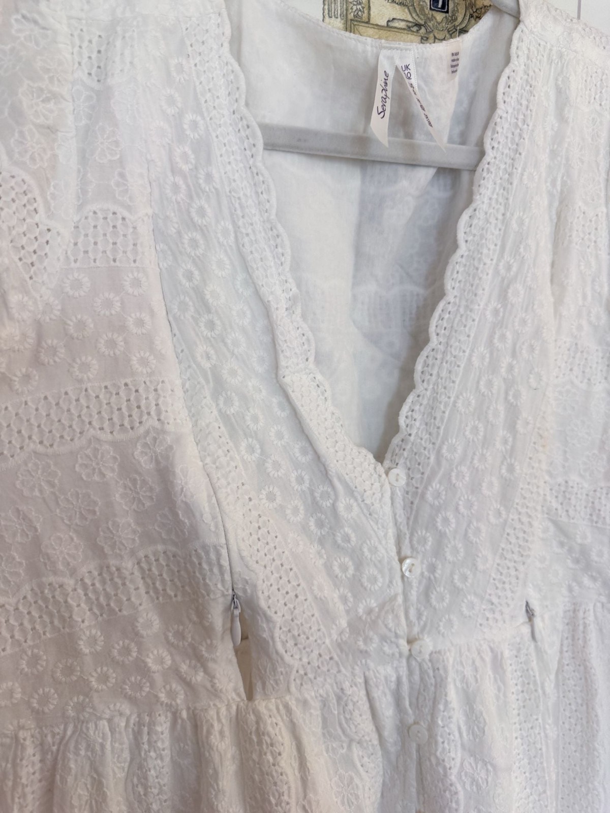 Seraphine Maternity Nursing White V-Neck Broderie Anglaise Midi Dress 6