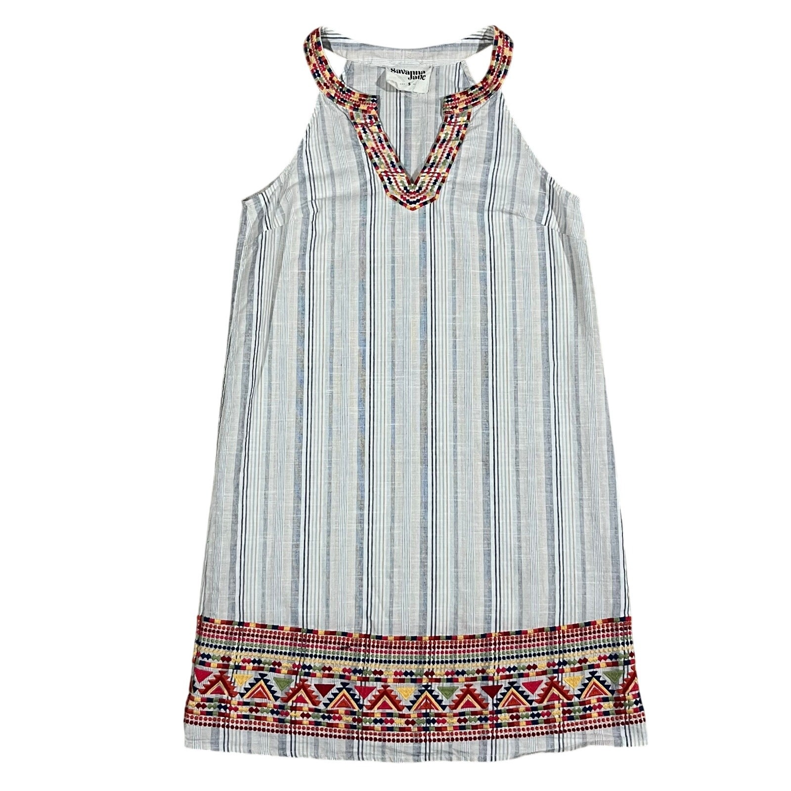 Savanna Jane Embroidered Boho Sleeveless Shift Dress Size Small