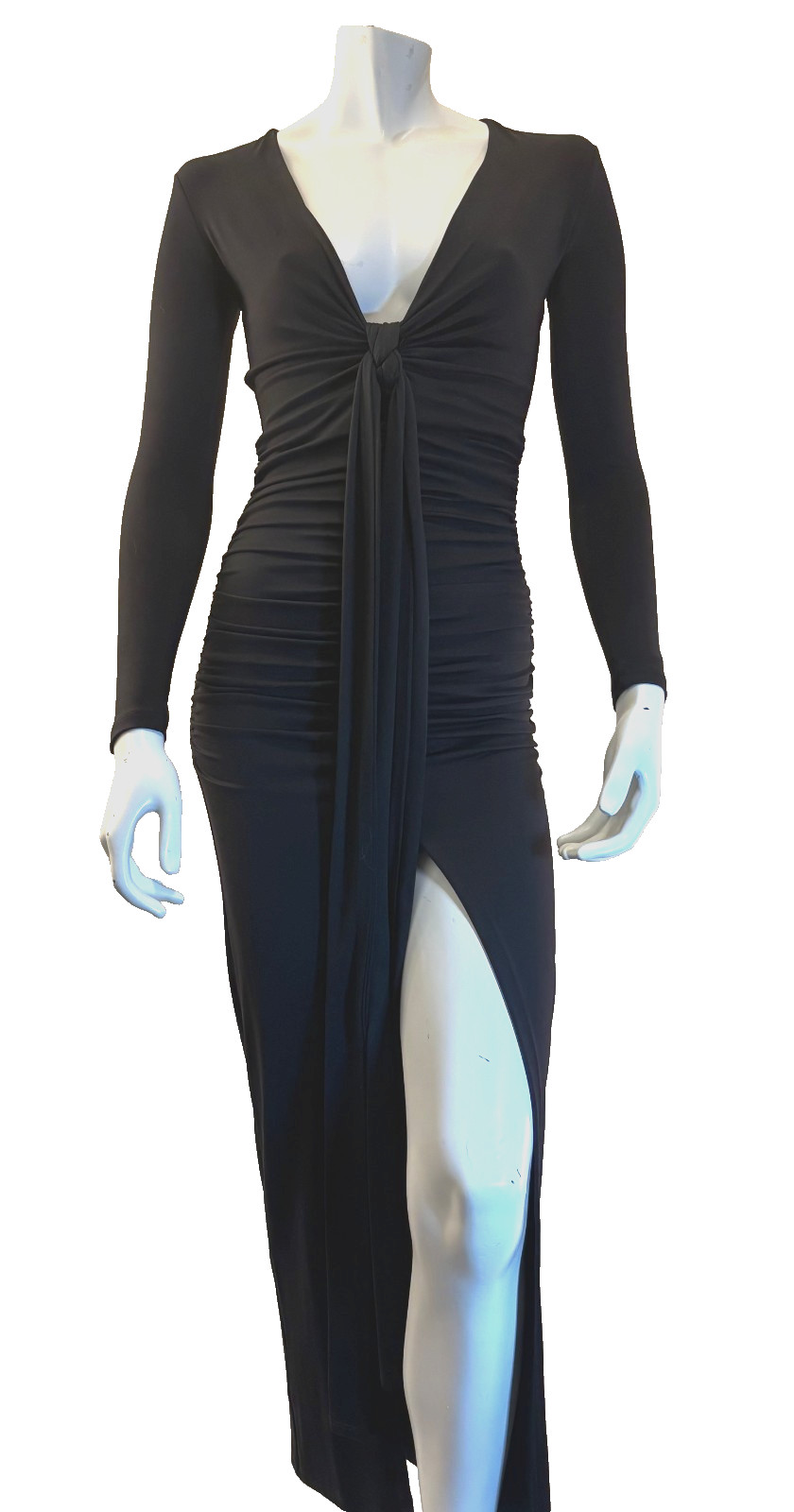 Susana Monaco Black Tie-Front Slit V-Neck Maxi Dress, Size XS