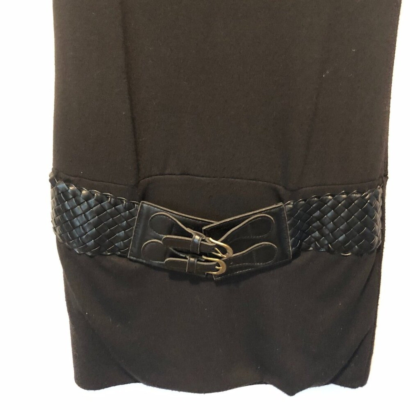 Bella D Black Sweater Dress with Attached Black Belt at Hips Stretch Sz L