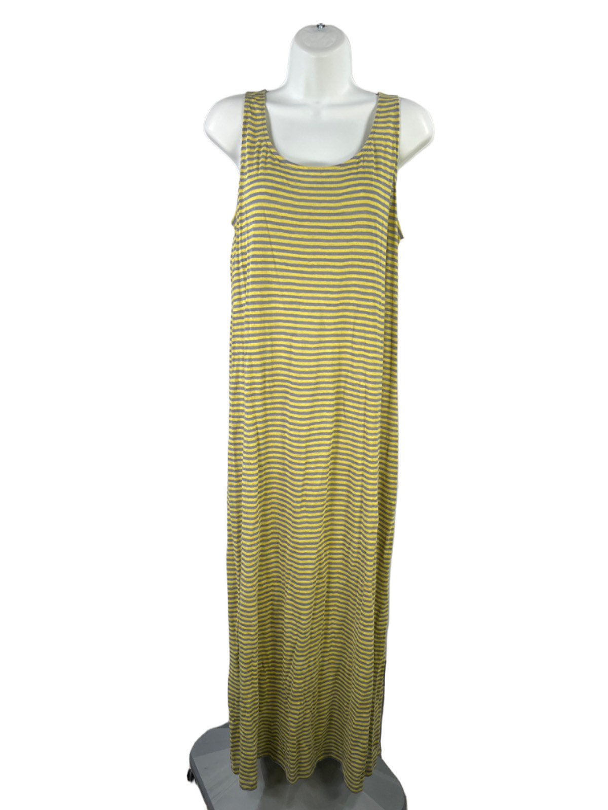 Eileen Fisher Women’s Yellow/Gray Striped Linen Sleeveless Maxi Tank Dress – M