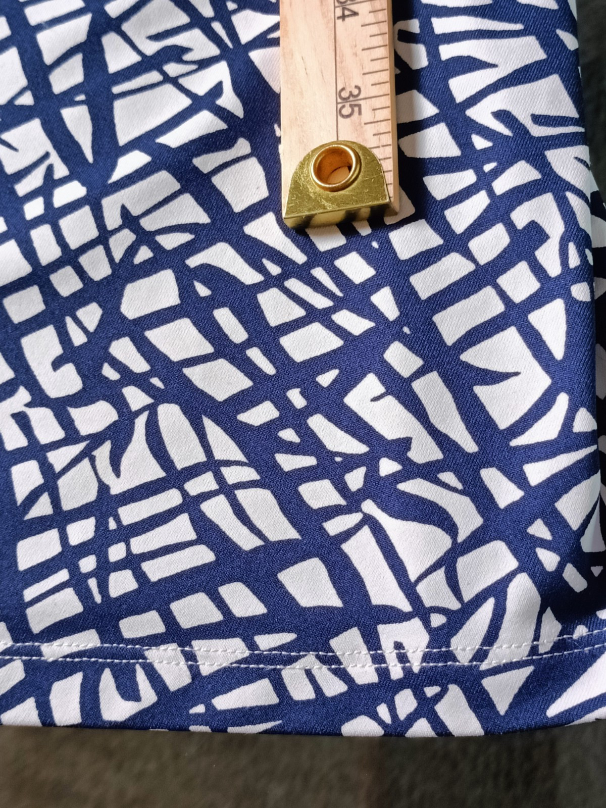 J. McLaughlin XL Knit Midi Dress Blue & White Geometric Print Side Rouching