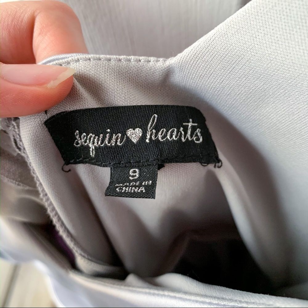 Sequin Hearts Nordstrom Silver High Low Belted Formal Dress, Size 9 NWT