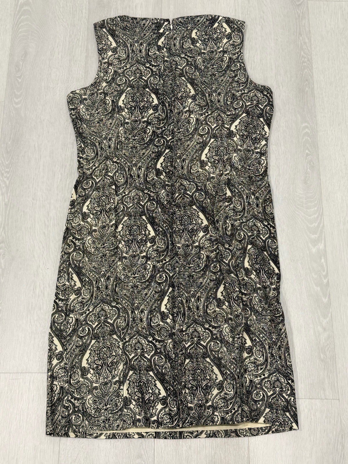 Talbots NEW $139 Sz 14P Cotton Ble Sheath Shift Dress Lined Paisley Black White