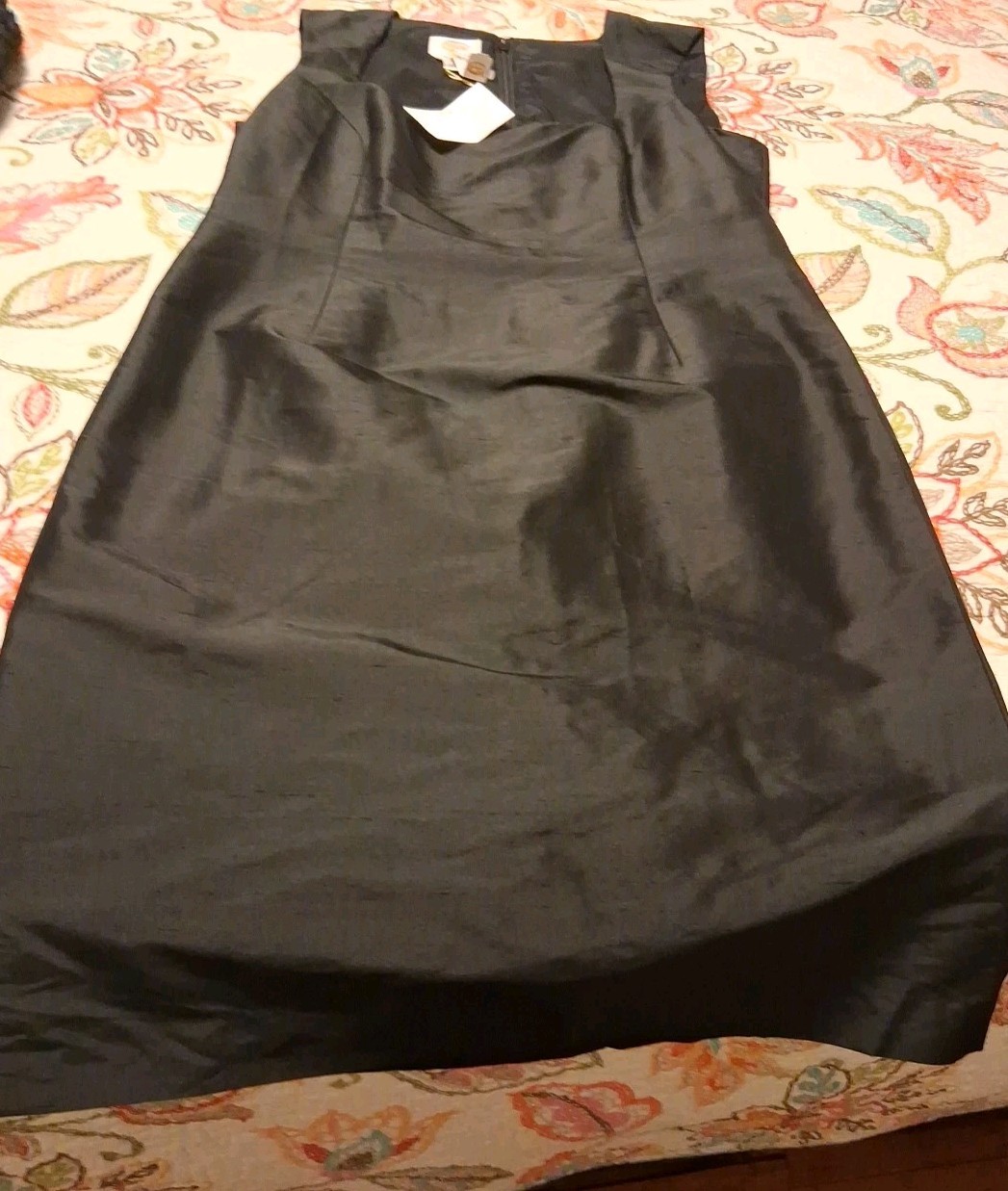 Talbots Black Tafetta Silk Sleeveless Dress Square Neck Midi Size 16 NWT