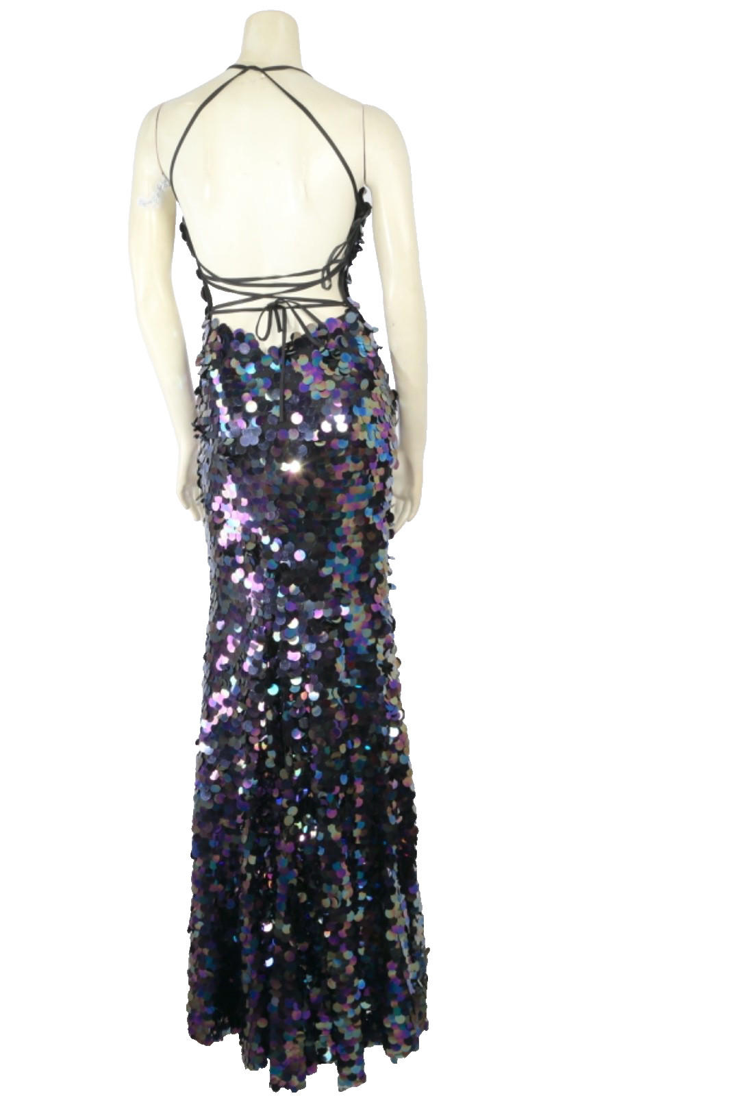 ALYCE Paris Paillette Plunging Neckline Sequin Maxi Prom Dress Gown Women Sz 000