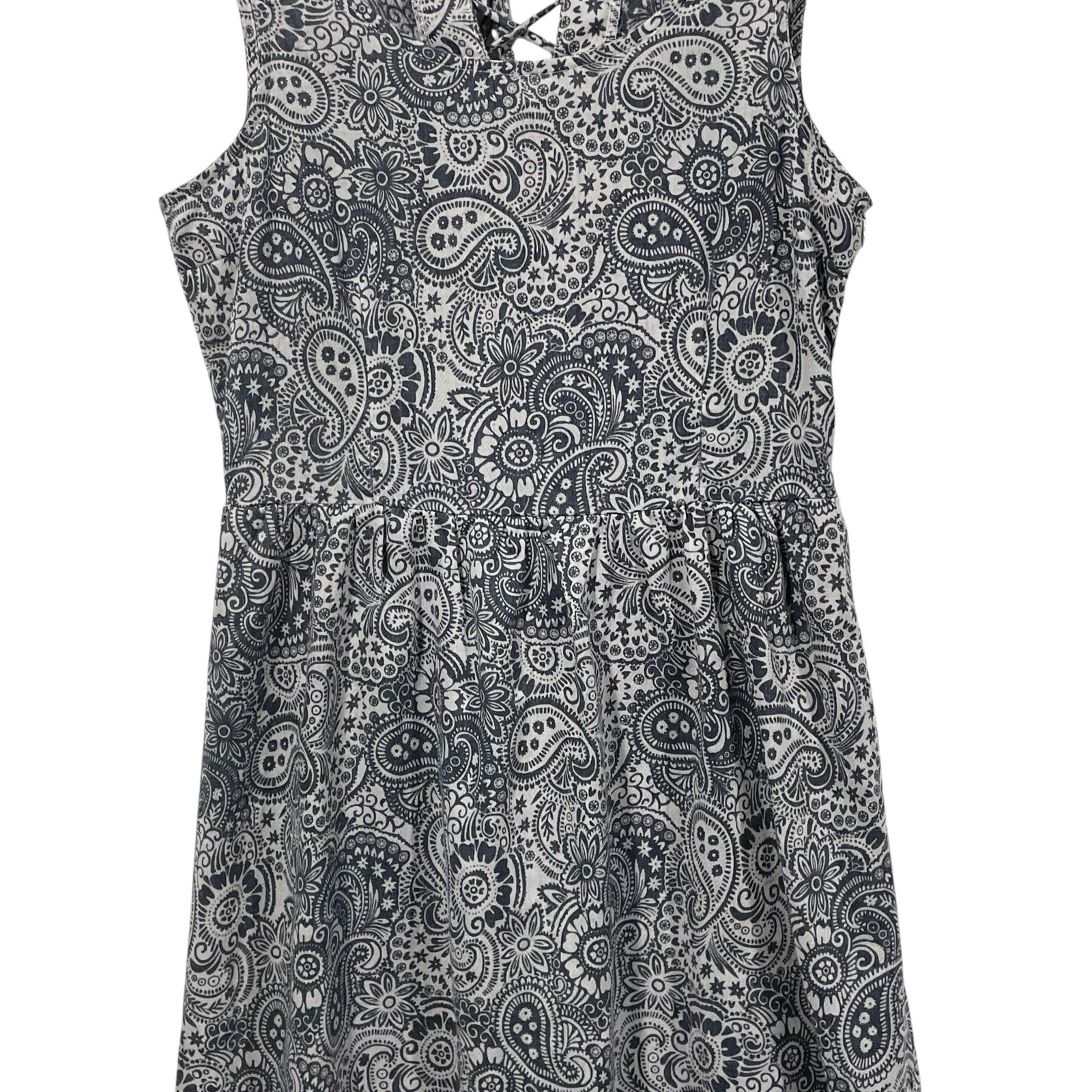 Doe & Rae Womens Lightweight Blue Paisley Dress Lace Up Back Lace Trim Sz S`