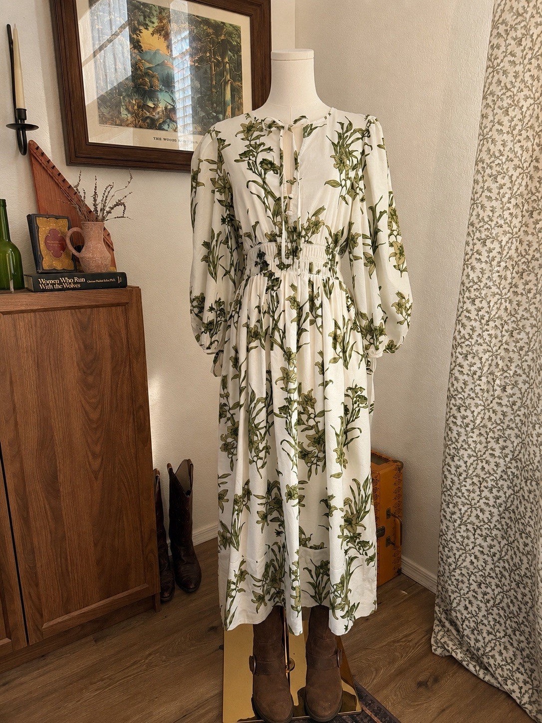 Hunter Bell Clementine Botanical Print Midi Dress 100% Cotton Size M