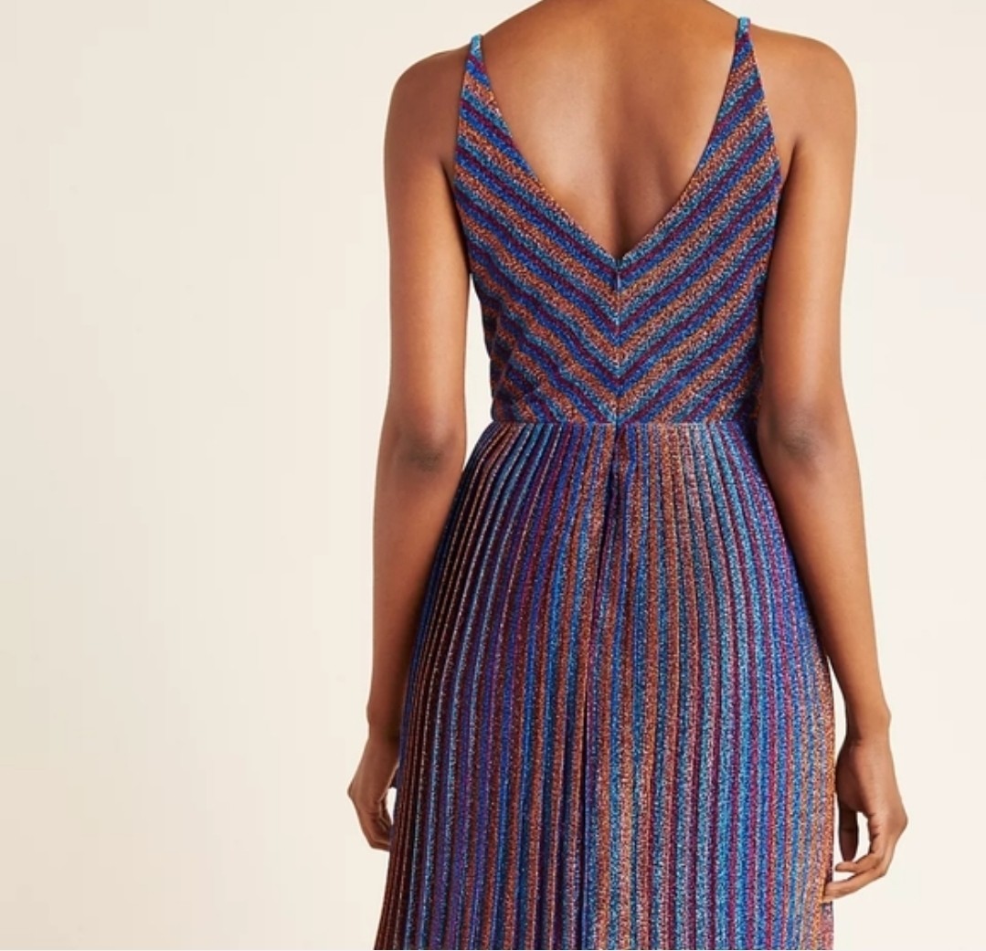 Dress the Population Haley Metallic Pleated Dress Women M Multicolor Retro Disco