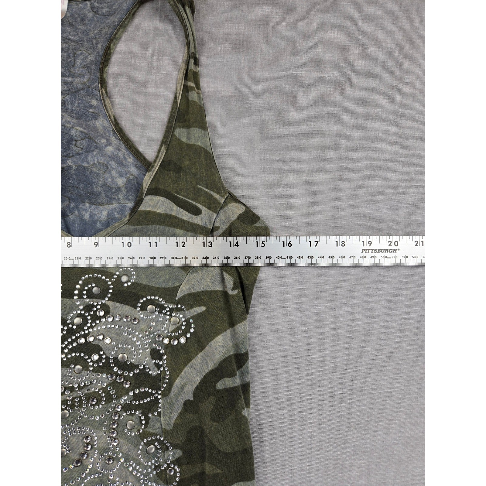Otomix Womens Camo Rhinestone Handkerchief Hem Racerback Tank Dress Green Size M