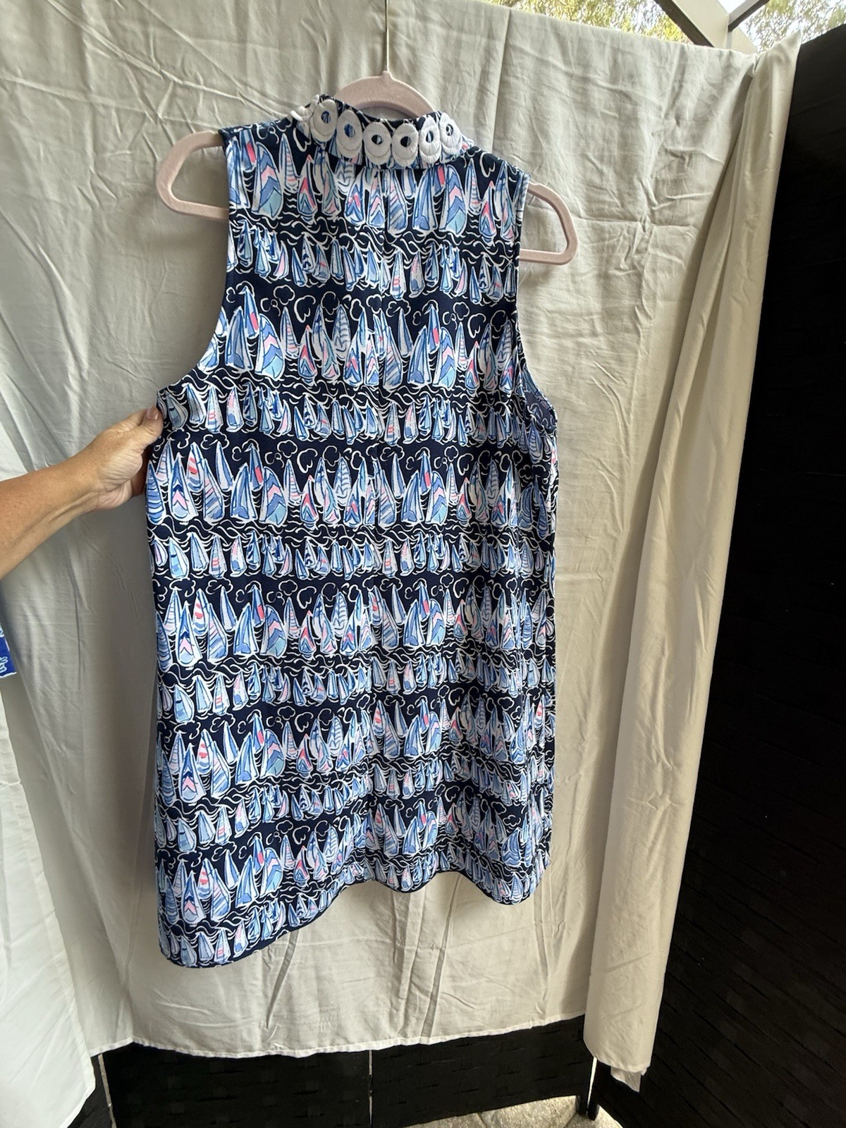 Lilly Pulitzer Jane Shift Dress 14 Low Tide Navy Sails & Stripes EUC Sailboat