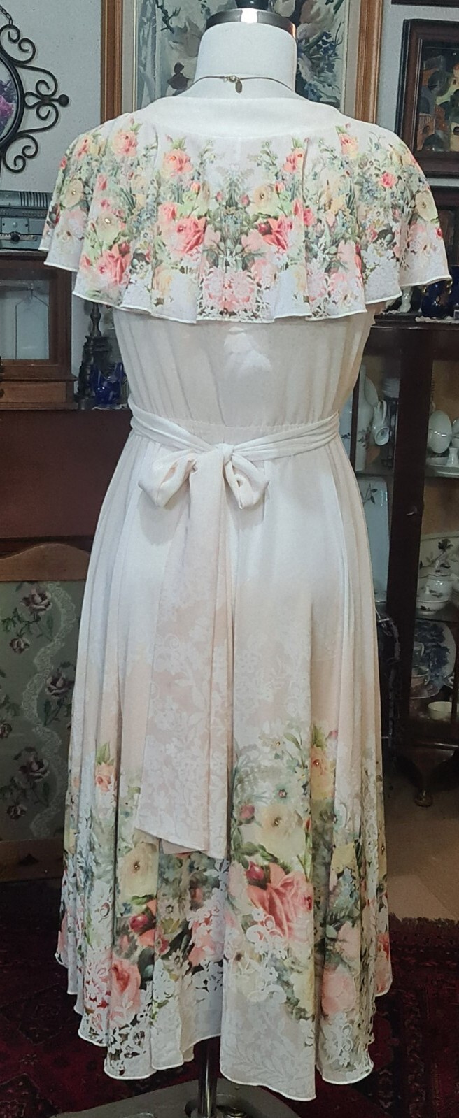 Michal Negrin Great Wrap White Dress Floral Pattern With Slip- Size “M”