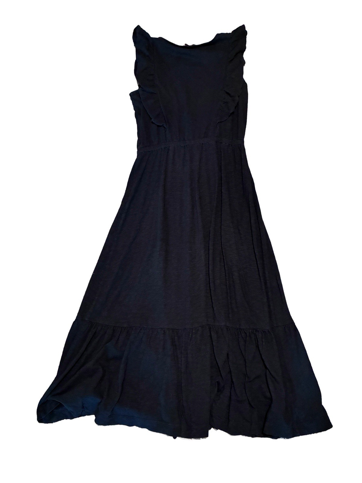 Loft Black dress medium Flowy Midi Ruffle Bottom natural cotton