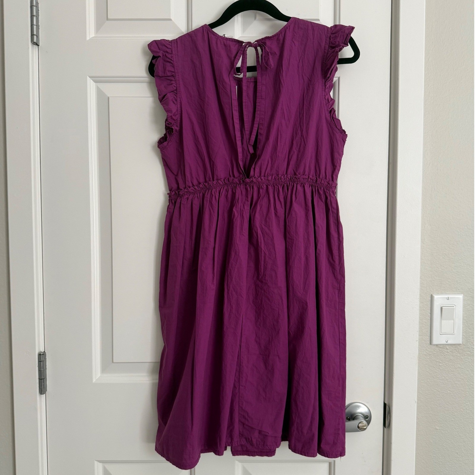 Adele Altman Italian Cotton Dress Size S/M Purple Ruffle Sleeve Tie Back NWT