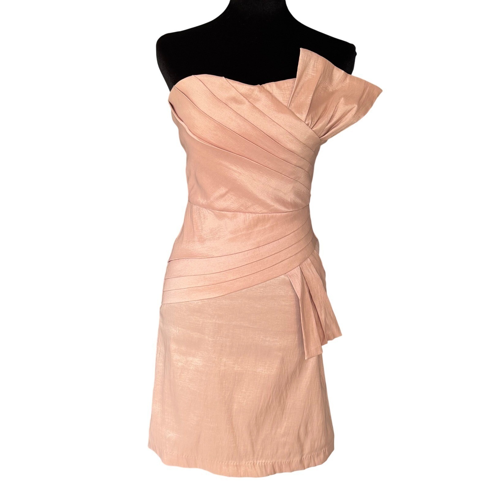 Strapless Pleated Cocktail Dress Pink/Peach Rose Gold Mini