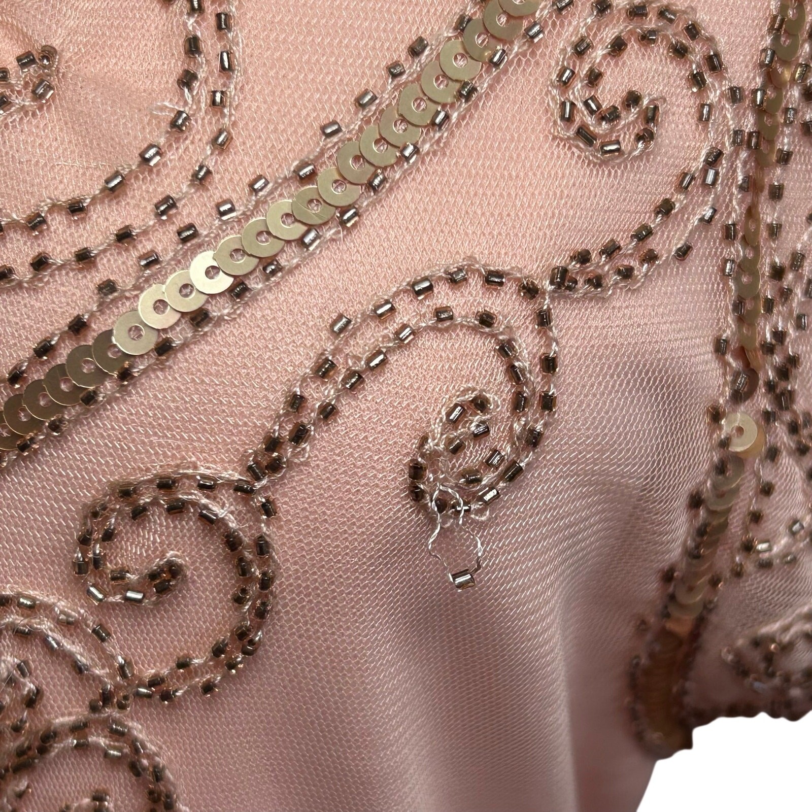 Pink Beaded Sequin Flapper Dress PS Fringe 1920s Style Art Deco Costume Party