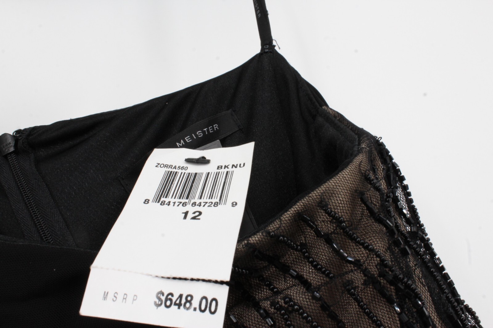 DAVID MEISTER Black 1-Shoulder Long Beaded & nude Side Formal Dress Size 12 $648
