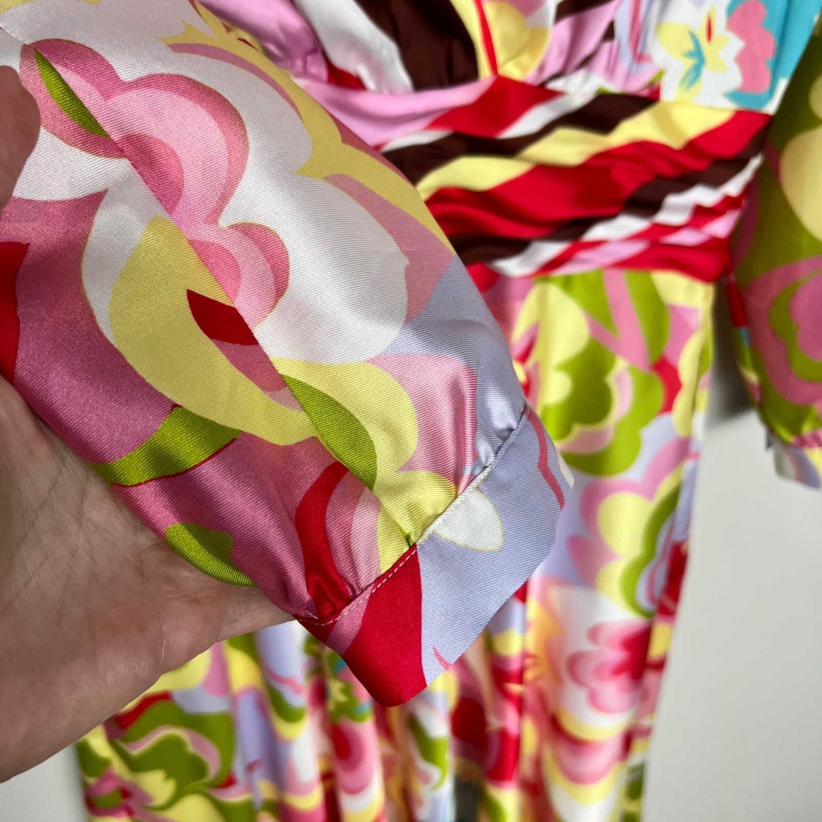 Teri Jon Rickie Freeman Pink Floral Psychedelic V-Neck Midi Dress Size 4