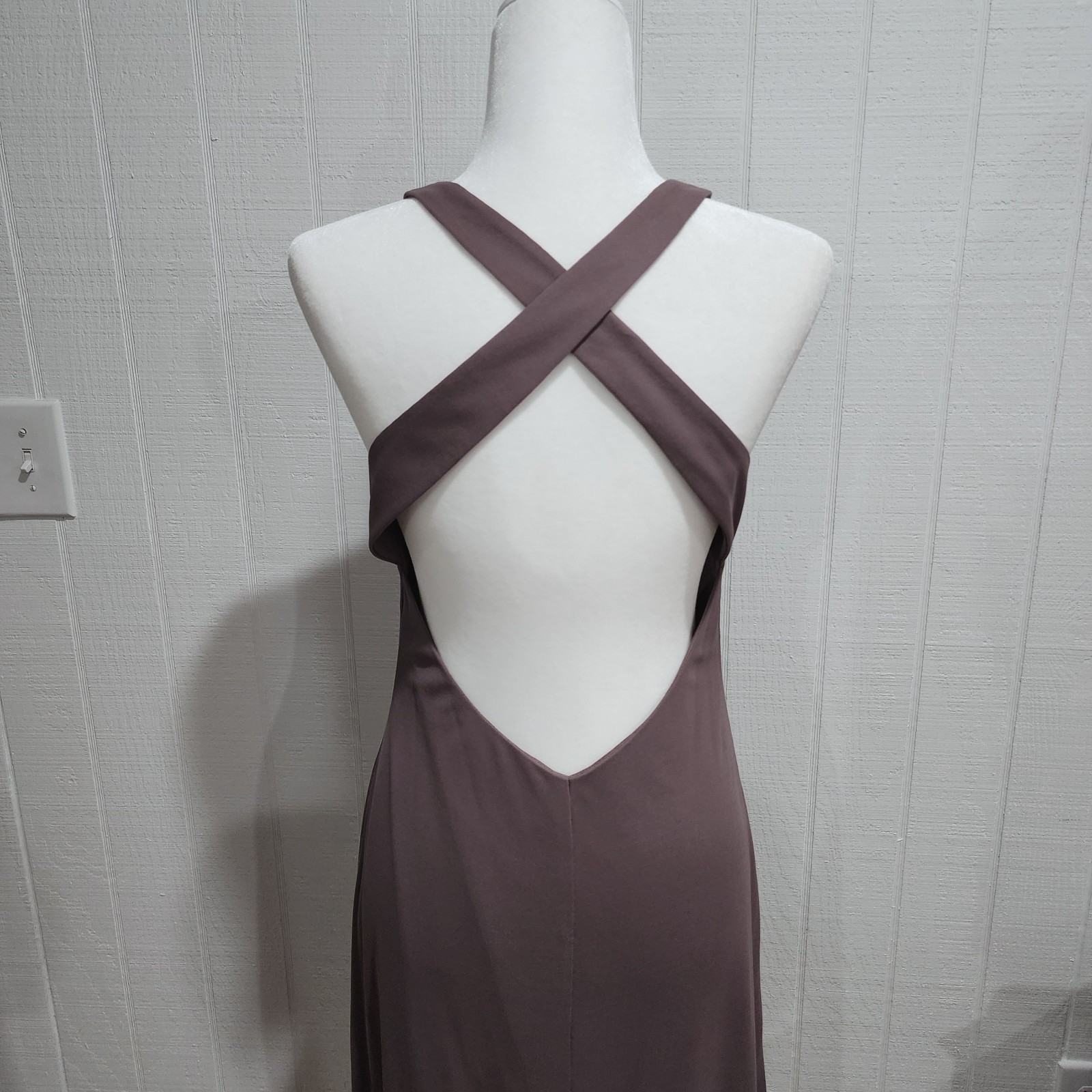 Laundry Shelli Segal Dress Size 12 Taupe Criss Cross Open Back Pullover Lined