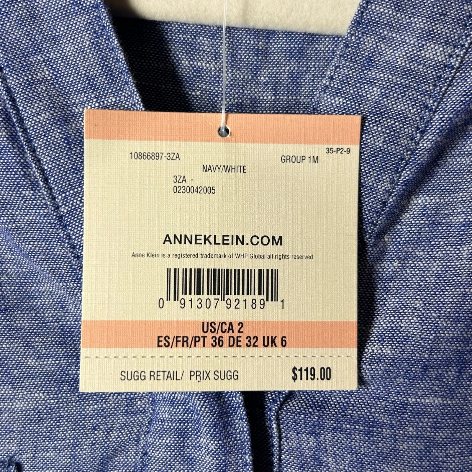 Anne Klein Dress Womens 2 Blue Split Neck 3/4 Sleeve Chambray Mini Dress NEW