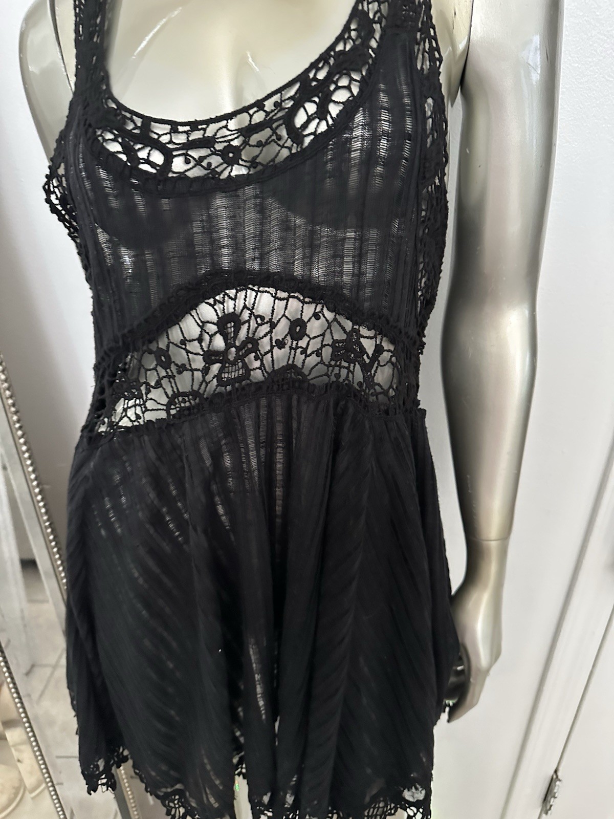 Vintage Havana Dress Swings Black Crochet Combo Baby Doll Size M