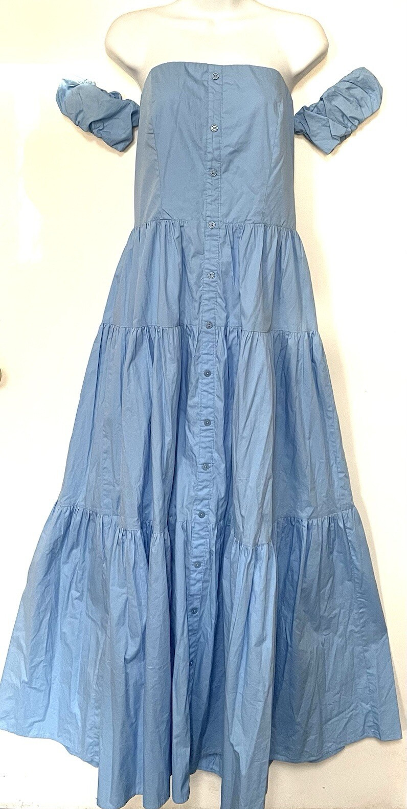 NWT Karlie Off Shoulder Tiered Maxi Dress Blue Cotton Size Medium Retails $140