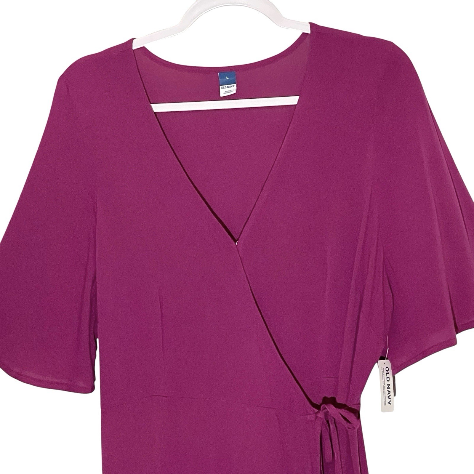 NWT Old Navy Pink Viscose Flutter-Sleeve True Wrap Midi Dress New with Tag sz L