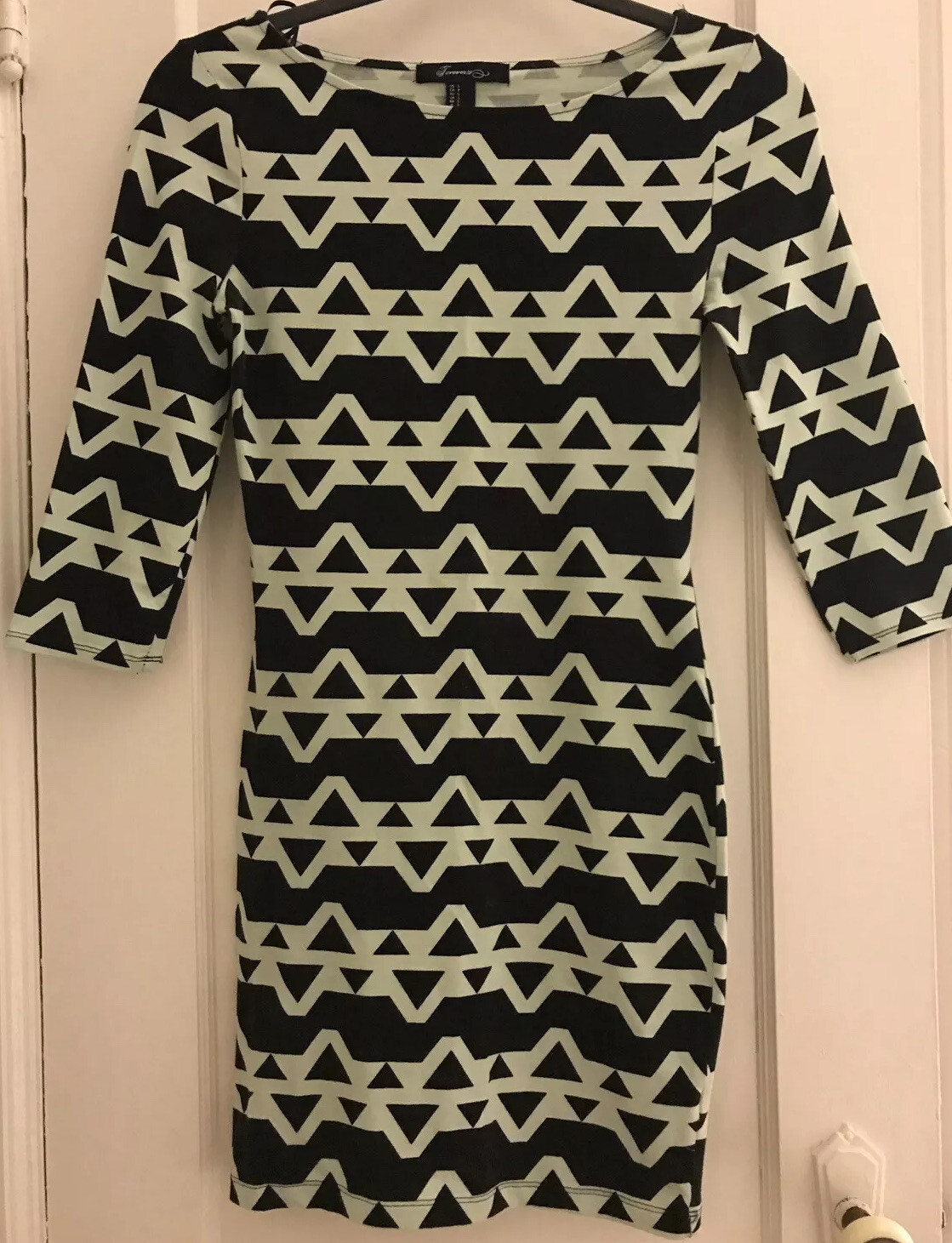 Forever 21 Mint Green & Black Geometric Aztec Pattern Bodycon Cotton Dress Small