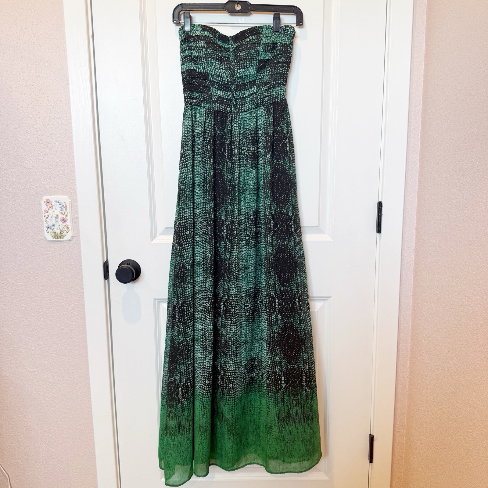 Anthropologie Womens Snakeskin Strapless Maxi Dress Size 0 Green Resort Vacation