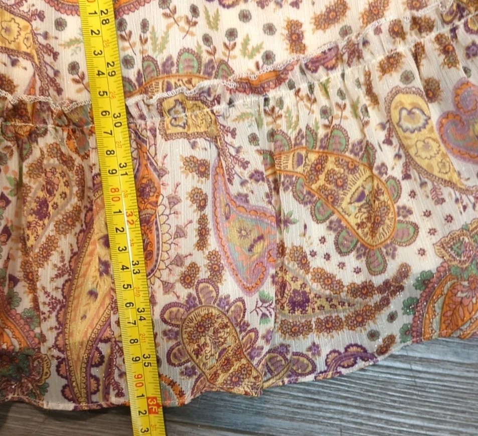 NWT Sweet Lemon M Paisley Halter Mini Dress Ruched Waist Lined Boho Gold Shimmer
